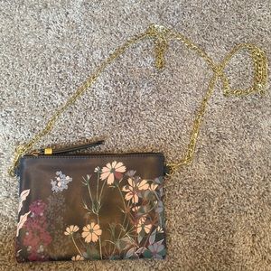 Merona blue floral cross body with gold strap